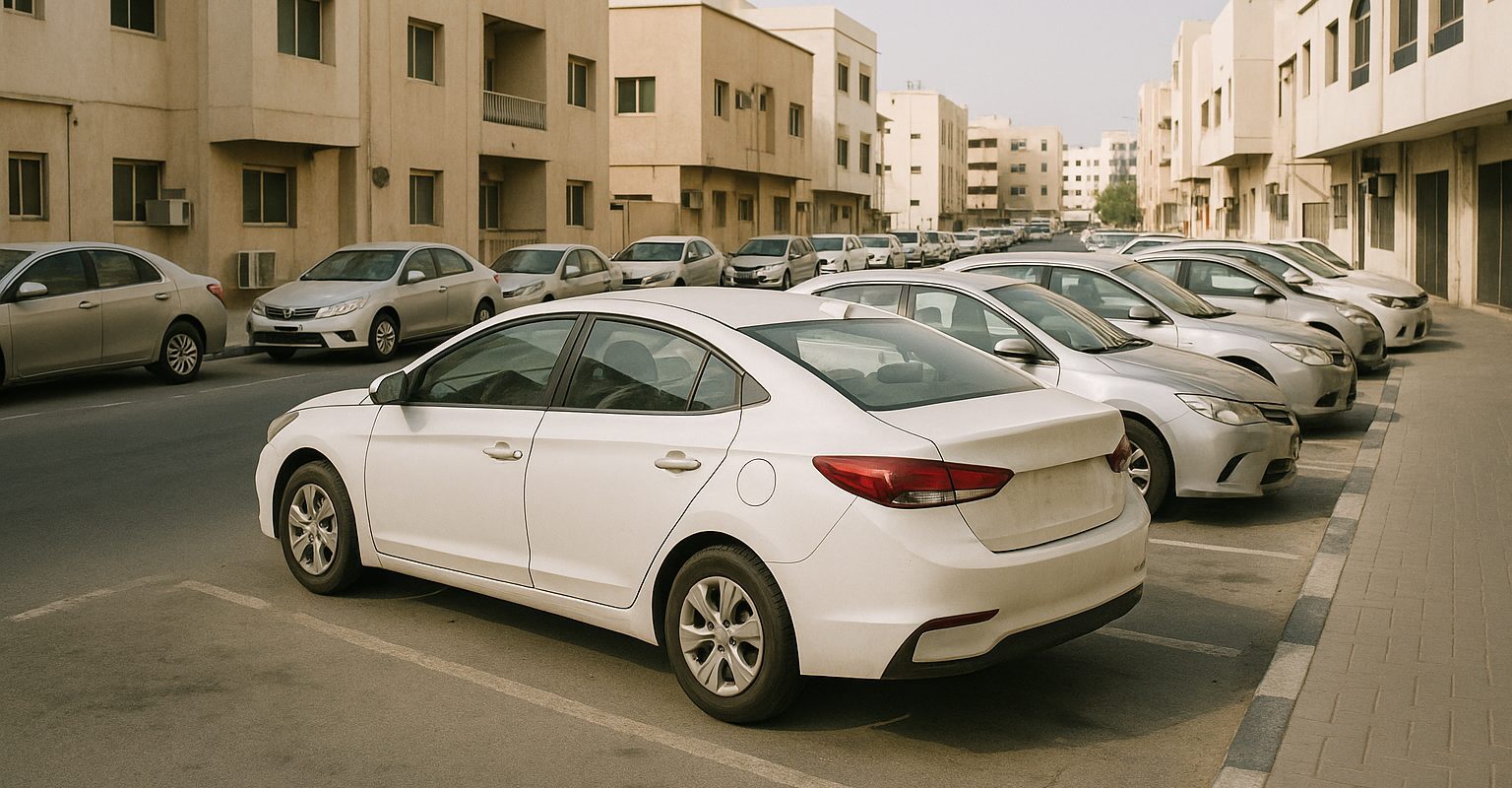Al Yarmouk parking bays beside low-rise buildings in Sharjah
