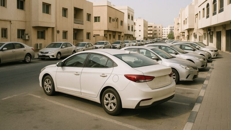 Al Yarmouk parking bays beside low-rise buildings in Sharjah