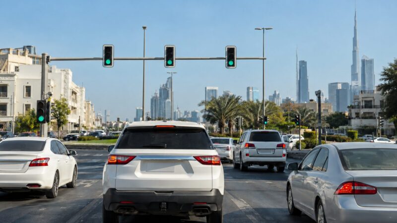 سيارات تقترب من تقاطع بإشارات ضوئية في دبي بعد تحويل دوار السطوة